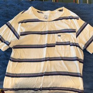 Volcom Striped Tee - Cream and Blue